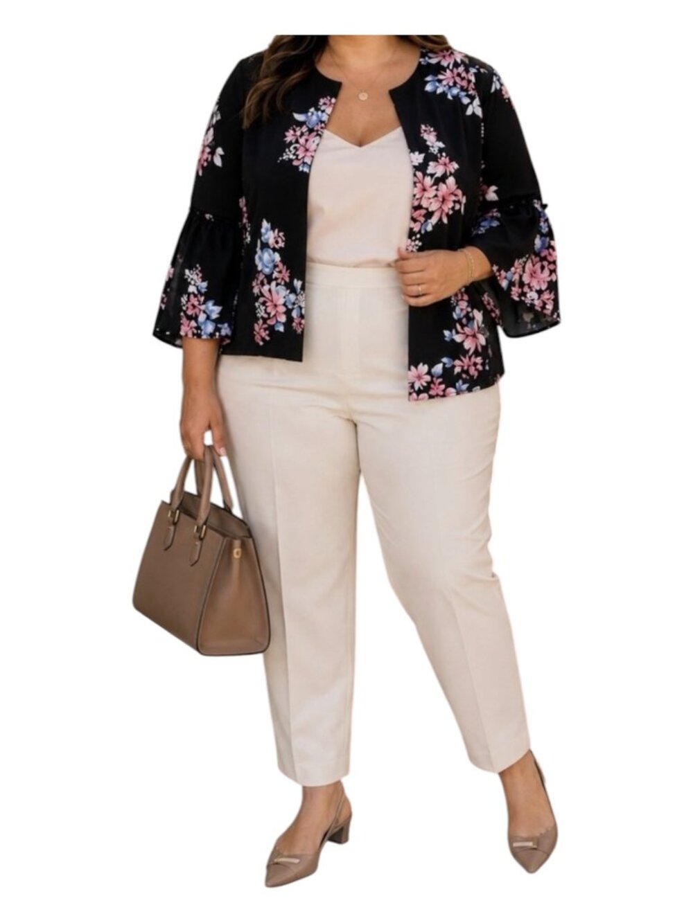 Lane Bryant Plus Women’s 18/20 Black Floral Bell Sleeve Open Front Blazer Fall